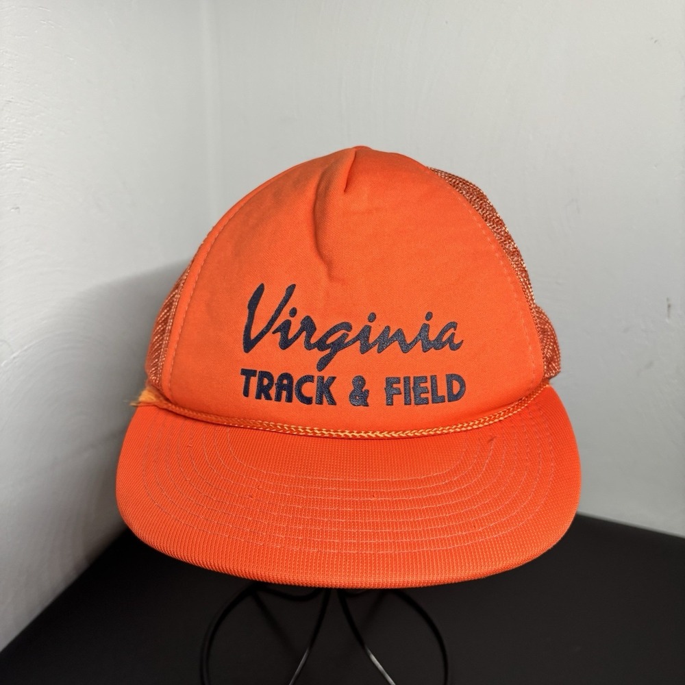Virginia Track and Field Orange Snapback Trucker Hat Cap Hanes Made in Korea UVA